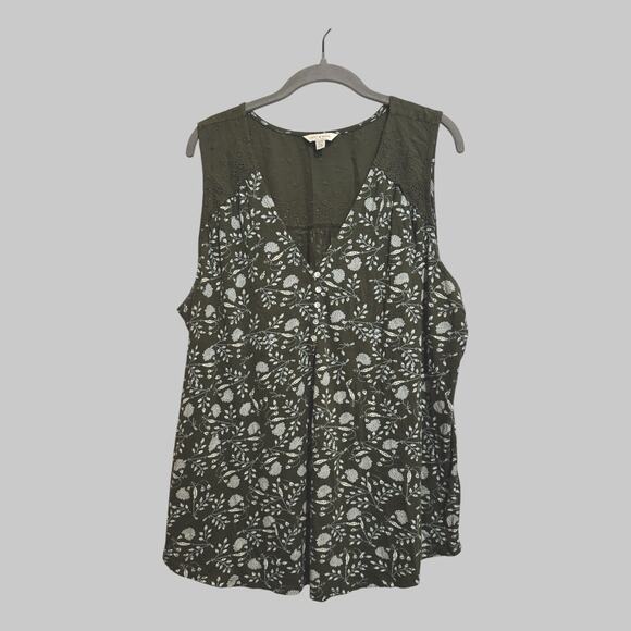 Lucky Brand Green V-Neck Tunic Bohemian Floral Embroidered Lace Tank Plus 1X - Picture 1 of 11